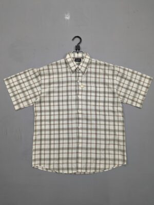 White Color- Green and Brown Box Check shirt - হাফ হাতা চেক শার্ট